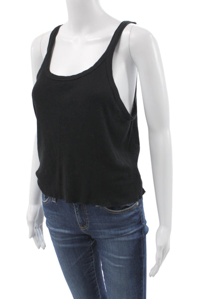Re/Done x Hanes Women Cropped Basic Black Cotton Tank 90s Round Neck Size L