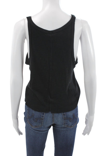 Re/Done x Hanes Women Cropped Basic Black Cotton Tank 90s Round Neck Size L
