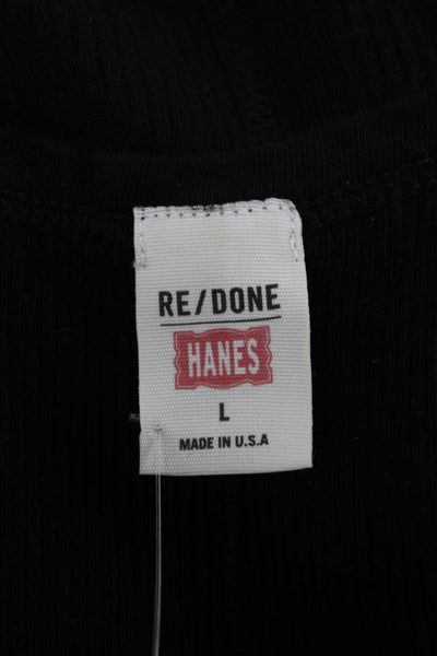Re/Done x Hanes Women Cropped Basic Black Cotton Tank 90s Round Neck Size L