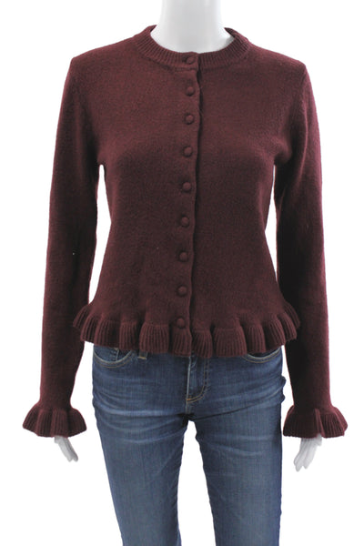 MNG Womens Wool Cardigan Brown Button Crew Neck Long Sleeve Size S