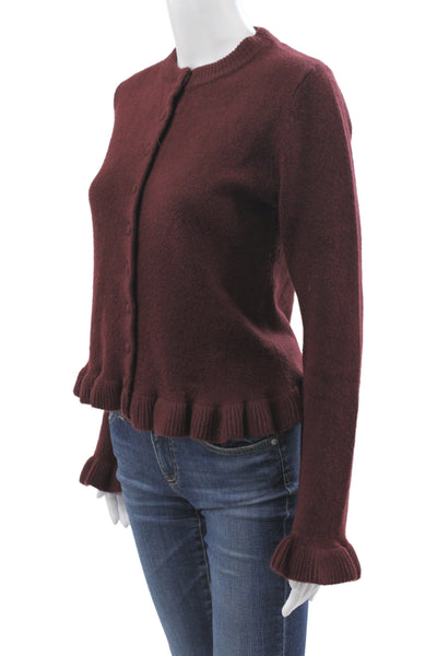 MNG Womens Wool Cardigan Brown Button Crew Neck Long Sleeve Size S