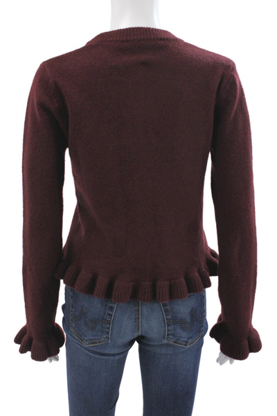 MNG Womens Wool Cardigan Brown Button Crew Neck Long Sleeve Size S