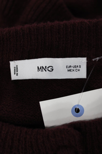 MNG Womens Wool Cardigan Brown Button Crew Neck Long Sleeve Size S