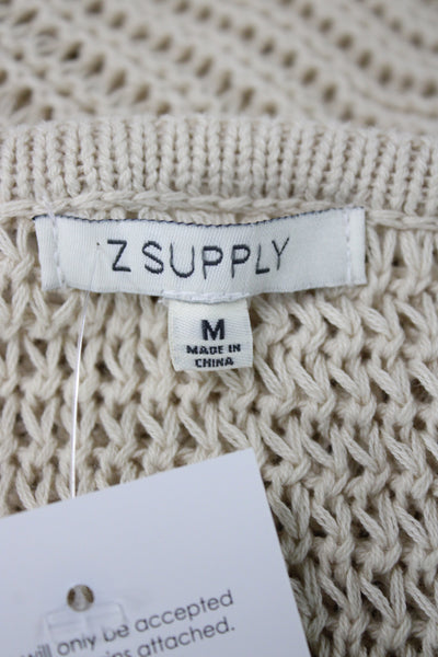 Z Supply Unisex Pullover Sweater Beige Striped Cotton Long Sleeve Size M