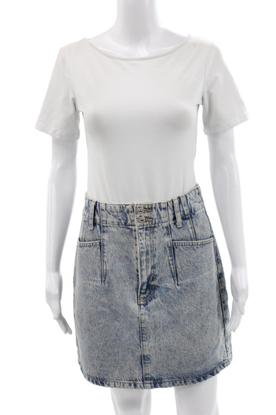 Zara Women A-Line Mini Skirt Light Blue Cotton Size M