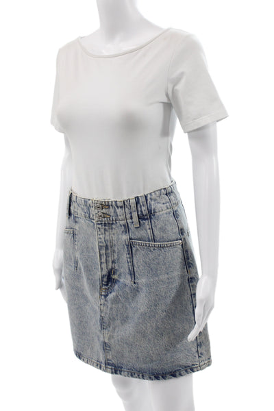 Zara Women A-Line Mini Skirt Light Blue Cotton Size M