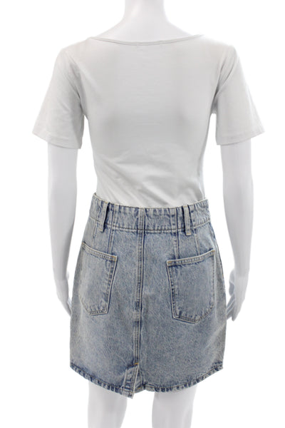 Zara Women A-Line Mini Skirt Light Blue Cotton Size M