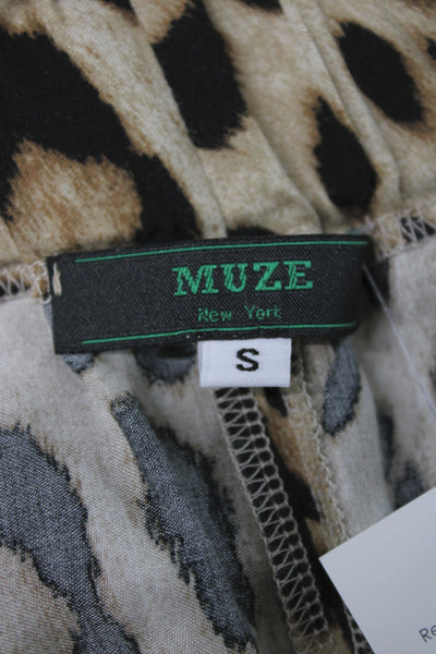 Muze Womens Pencil Skirt Beige Animal Print Midi Cotton Size S