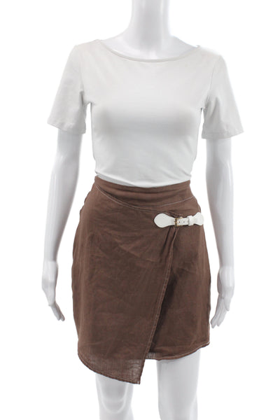 Muze Women Wrap Mini Skirt Brown Cotton Knee Length Size S