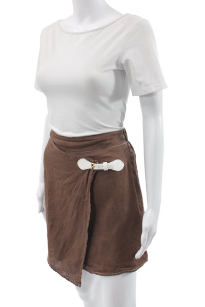 Muze Women Wrap Mini Skirt Brown Cotton Knee Length Size S