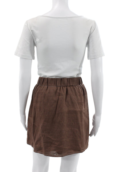 Muze Women Wrap Mini Skirt Brown Cotton Knee Length Size S