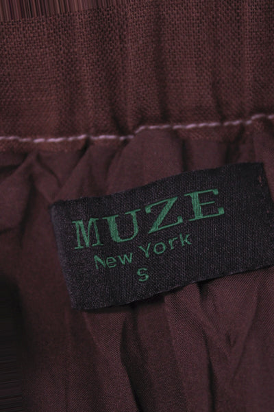 Muze Women Wrap Mini Skirt Brown Cotton Knee Length Size S