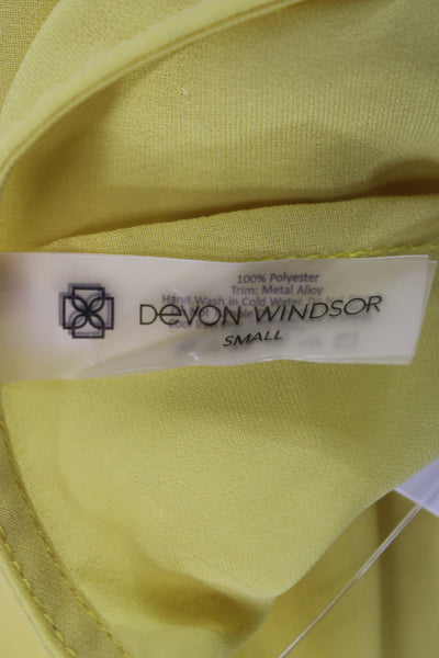 Devon Windsor Womens Yellow V-Neck Tunic 3/4 Sleeve Solid Polyester Size S