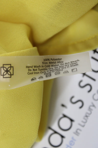 Devon Windsor Womens Yellow V-Neck Tunic 3/4 Sleeve Solid Polyester Size S