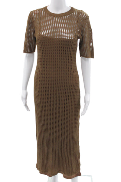 Pink Diamond Womens Bodycon Sweater Dress Brown Geometric Crew Neck Size 4
