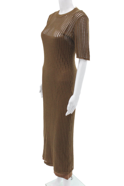 Pink Diamond Womens Bodycon Sweater Dress Brown Geometric Crew Neck Size 4