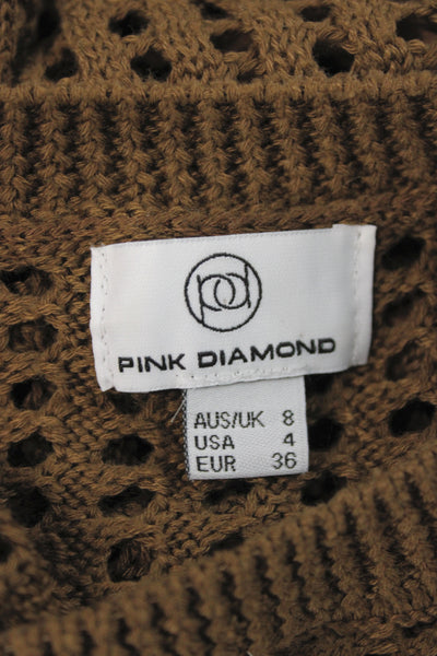 Pink Diamond Womens Bodycon Sweater Dress Brown Geometric Crew Neck Size 4