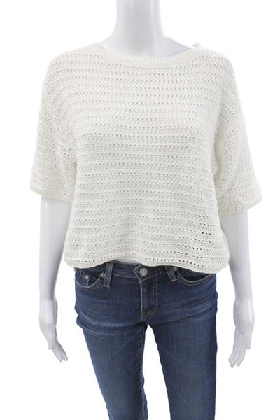 Muze Womens Cropped Lace Denim Cotton Collared Long Sleeve Button Blouse Size S