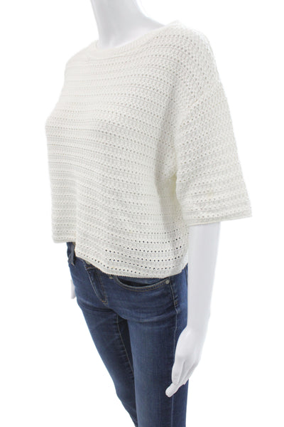 MNG Unisex White Cotton Crew Neck Pullover Sweater Short Sleeve Size S