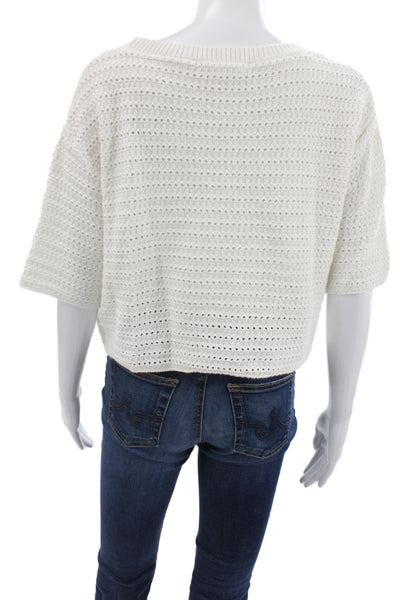 Muze Womens Cropped Lace Denim Cotton Collared Long Sleeve Button Blouse Size S