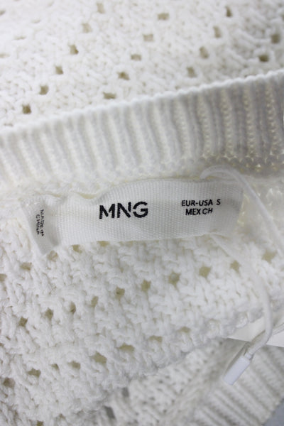 MNG Unisex White Cotton Crew Neck Pullover Sweater Short Sleeve Size S