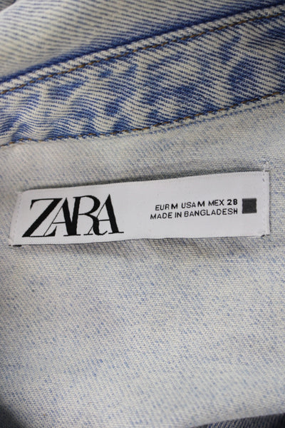 Zara Womens Light Blue Collared Cotton Button Long Sleeve Jacket Size M