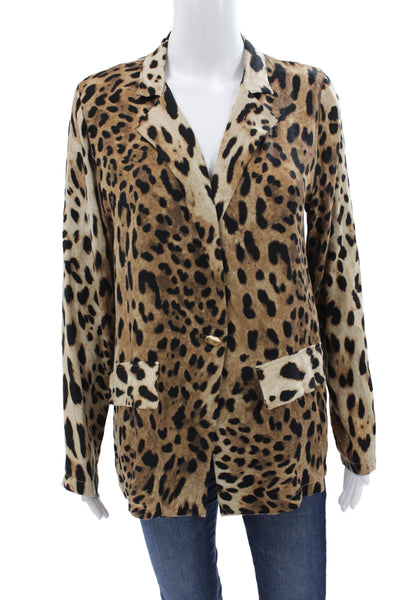 Muze Women Beige Animal Print Button Blazer Wool Blend Longsleeve Size S