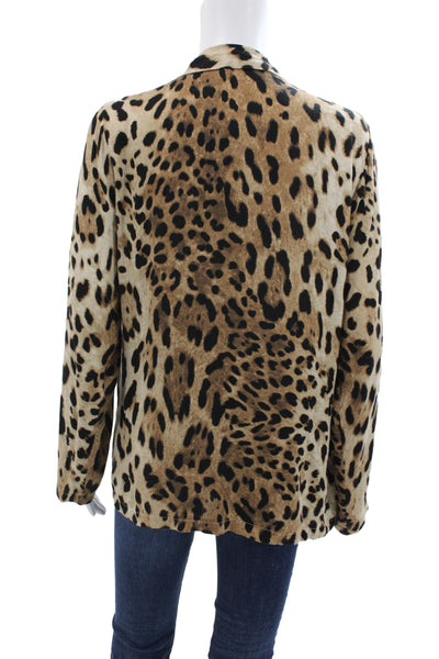 Muze Women Beige Animal Print Button Blazer Wool Blend Longsleeve Size S