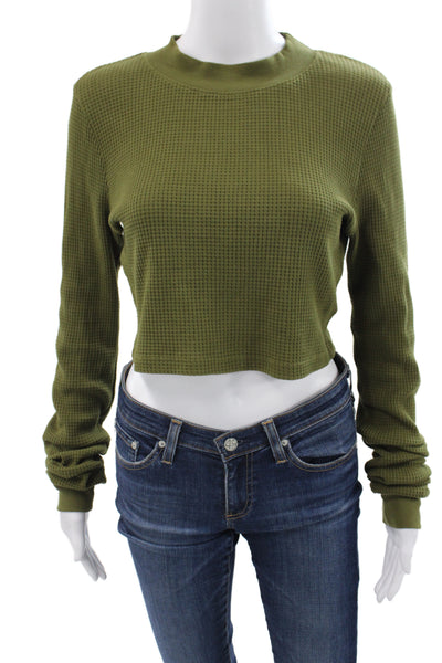 Cotton Citizen Womens Cropped Basic Green Mock Neck Long Sleeve Top Size S