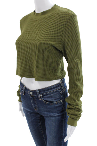 Cotton Citizen Womens Cropped Basic Green Mock Neck Long Sleeve Top Size S