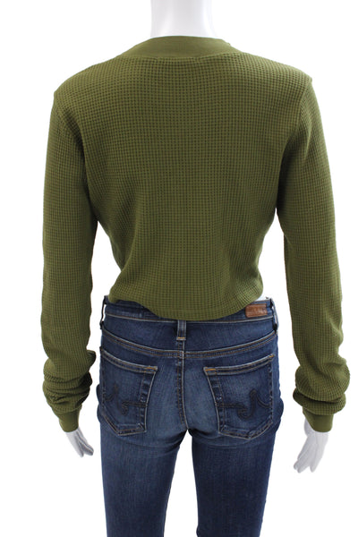 Cotton Citizen Womens Cropped Basic Green Mock Neck Long Sleeve Top Size S