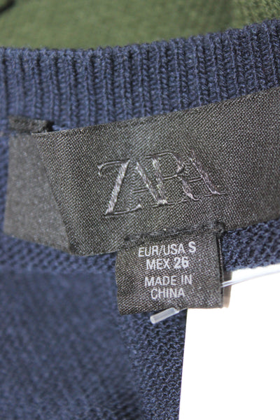 Zara Womens Cardigan Dark Blue Striped Cotton Short Sleeve Size S