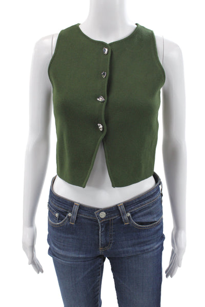 Zara Women Cropped Button Up Sleeveless Green Viscose Polyester Tank Size S