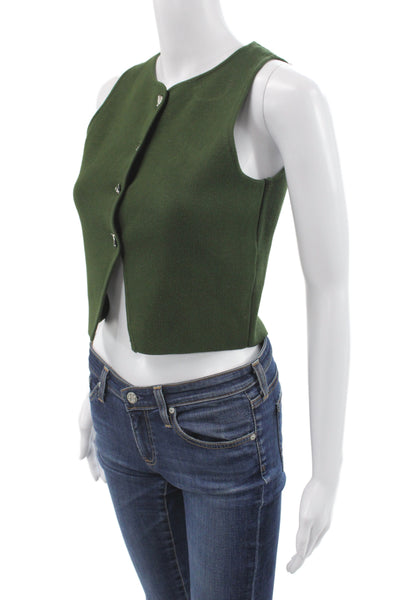 Zara Women Cropped Button Up Sleeveless Green Viscose Polyester Tank Size S