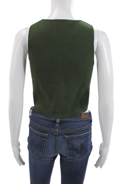 Zara Women Cropped Button Up Sleeveless Green Viscose Polyester Tank Size S
