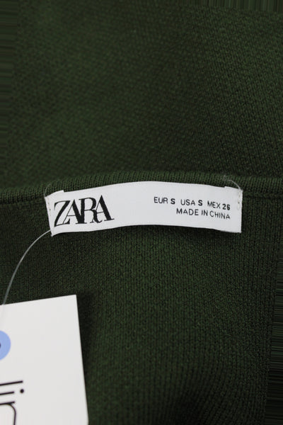 Zara Women Cropped Button Up Sleeveless Green Viscose Polyester Tank Size S