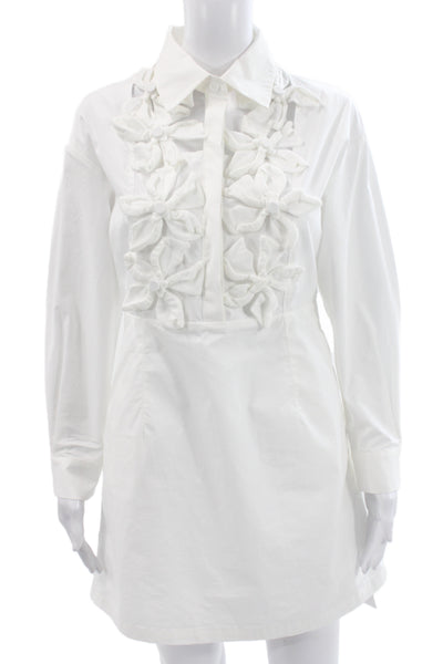 Innovare Denim Women Shirt Dress White Cotton Long Sleeve Button Size S