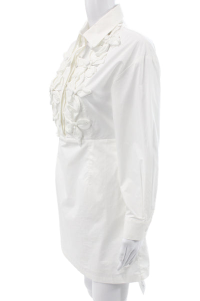 Innovare Denim Women Shirt Dress White Cotton Long Sleeve Button Size S