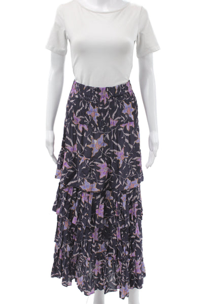 Isabel Marant Etoile Womens Maxi Peasant Floral Viscose Skirt Dark Blue Size 36