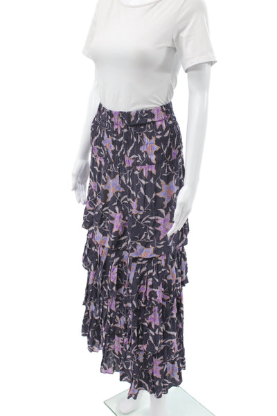 Isabel Marant Etoile Womens Maxi Peasant Floral Viscose Skirt Dark Blue Size 36