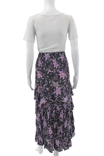 Isabel Marant Etoile Womens Maxi Peasant Floral Viscose Skirt Dark Blue Size 36