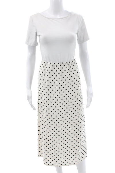 Jenni Kayne Womens A-Line White Polka Dot Midi Skirt Cotton Polyester Size S