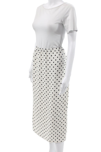 Jenni Kayne Womens A-Line White Polka Dot Midi Skirt Cotton Polyester Size S