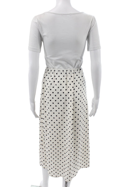 Jenni Kayne Womens A-Line White Polka Dot Midi Skirt Cotton Polyester Size S