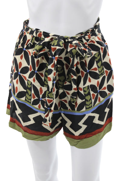 Zara Unisex Black Floral Aztec Drawstring Viscose Shorts Size M