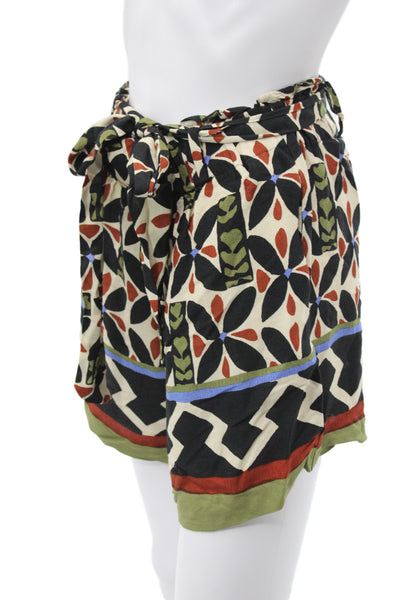 Zara Unisex Black Floral Aztec Drawstring Viscose Shorts Size M