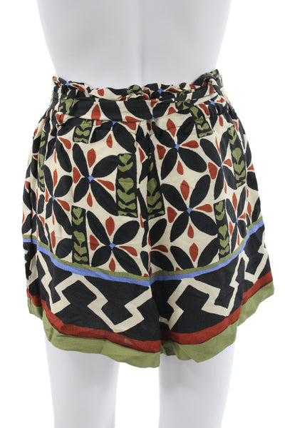 Zara Unisex Black Floral Aztec Drawstring Viscose Shorts Size M