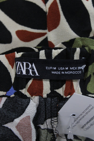 Zara Unisex Black Floral Aztec Drawstring Viscose Shorts Size M