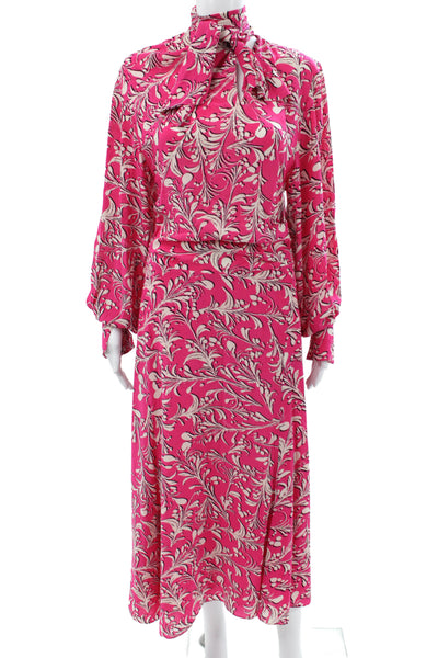 Isabel Marant Etoile Women Pink Floral Shirt Dress High Neck LongSleeve Size 36