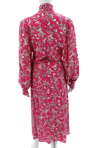 Isabel Marant Etoile Women Pink Floral Shirt Dress High Neck LongSleeve Size 36